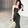 French elegant sleeveless floral dress, sexy Spice Girl slim-fitting waist and thin long dress, high-end temperament long dress