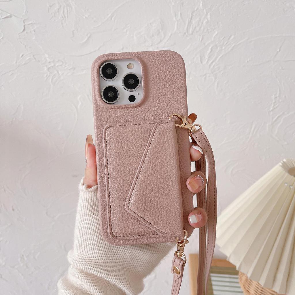 Leather Crossbody Card Holder Case for iPhone 14/16/17 Pro Max - Protective & Stylish Back Cover for Women