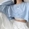 Women's Loose Fit Korean Solid Color Round Neck Long-Sleeve Sweatshirt - Autumn 2023 Trend