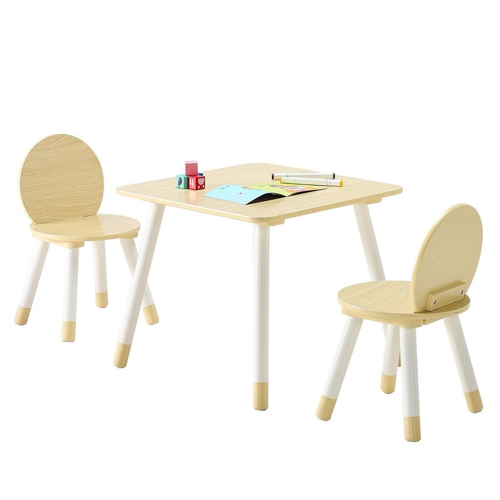 Kids Table and 2 Chairs Set, Toddler Table and Chair Set with Rounded Edge Design & Graffiti Desktop, Wooden Desk for Art, Craft, Reading, Learning,