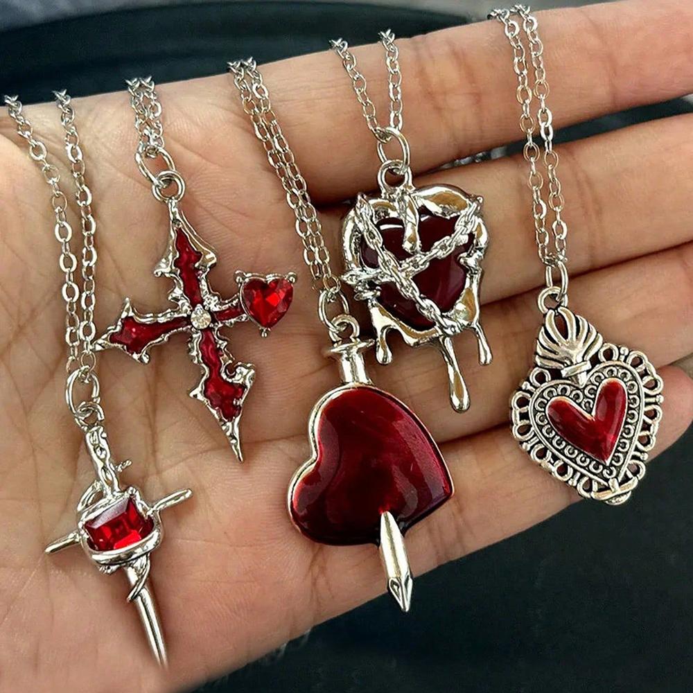 Gothic Cross Spider Skull Pendant Necklace Set Vintage Punk Heart Snake Butterfly Charm Necklaces for Men Women Streetwear