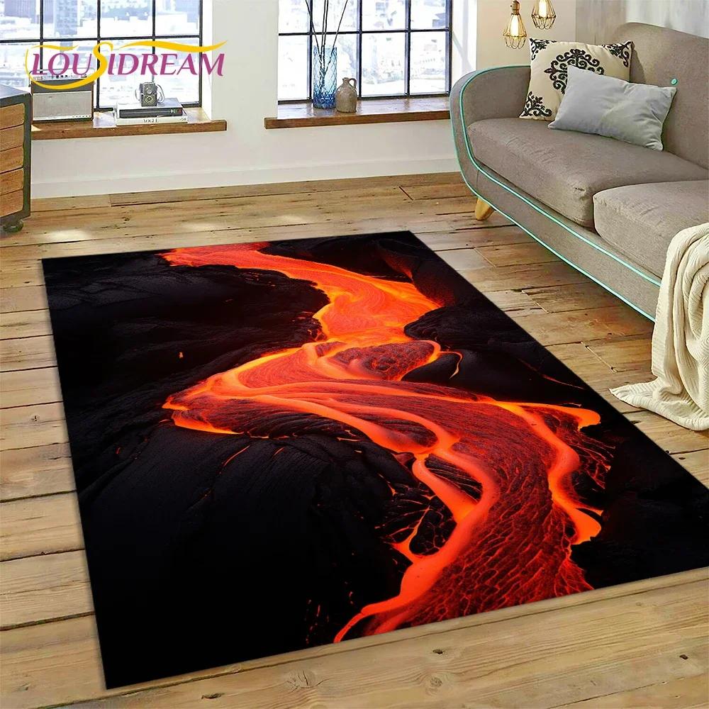 3D Volcano Lava Magma Carpet Rug for Bedroom Living Room Home Sofa Decoration,Children Game Large Decor Floor Mat Non-slip Gift
