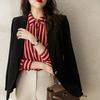 Red Striped Shirt Women's Spring and Autumn French Style Top Temperament Base Shirt