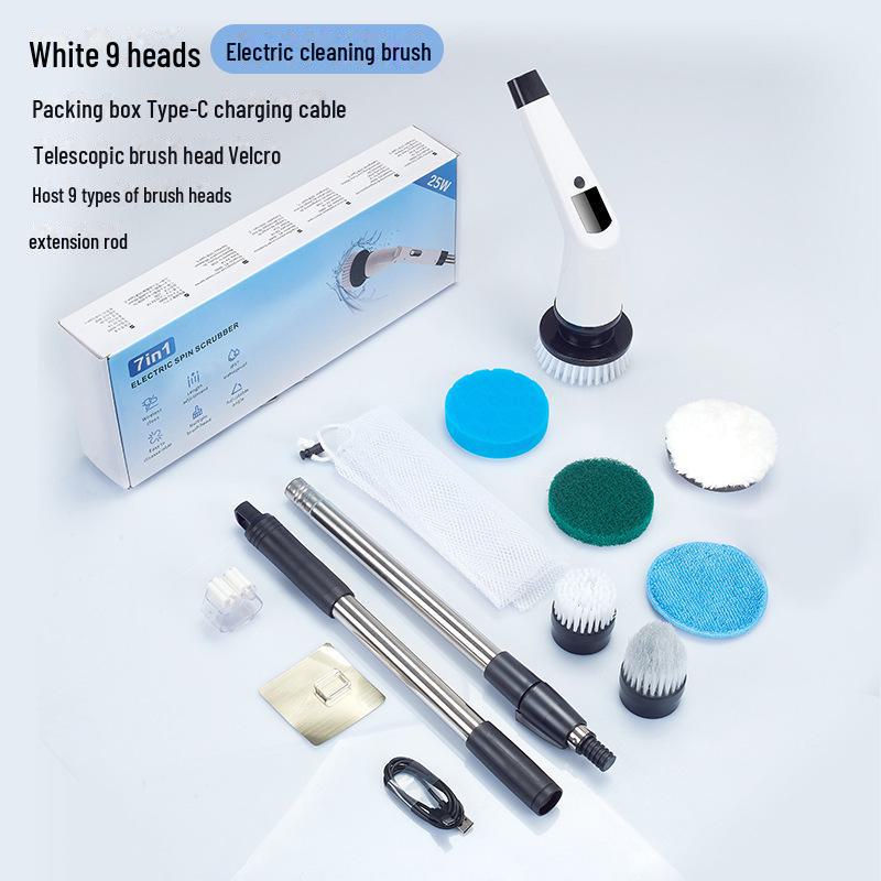 Electric Multi-Function Scrubber with Replaceable, Extendable Heads for Floor Cleaning