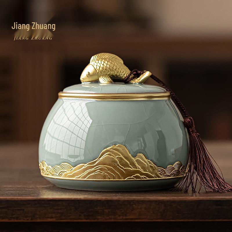 Ge Kiln Ceramic Sealed Tea Can for Home - Chinese Style High-End Tea Storage for Pu'er & White Tea
