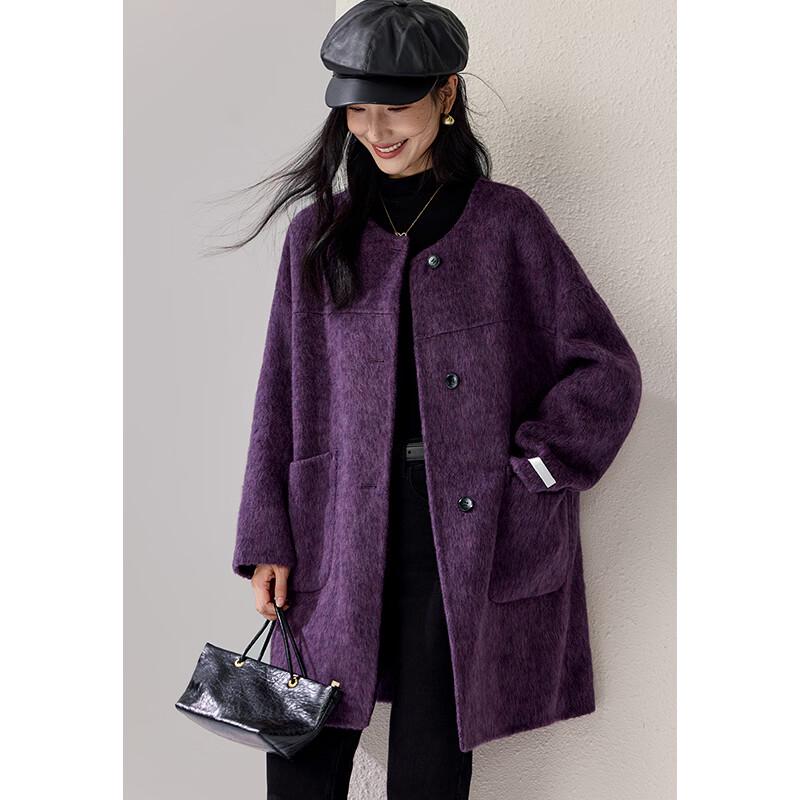 VICTORIA&VERA Women's Wool Scarf-Collar Coat