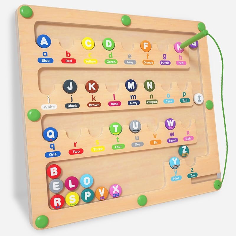 Magnetic Alphabet Maze for Toddlers: Montessori Toys for 3+ Year Old, Learning Color and Number Sorting, Fine Motor Skills, Educational Toy for