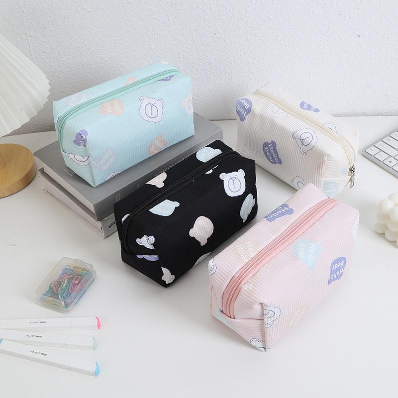 Cute Bear Printed Cosmetic Bag Women Large Capacity Travel Organizer Bags Toiletry Bag Zipper Pencil Case Stationery Pouch