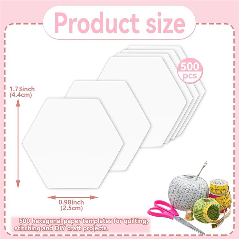 A25F-500 PCS Paper Piecing 1Inch, Hexagon Quilting Templates For DIY Patchwork Crafts And Sewing Supplies
