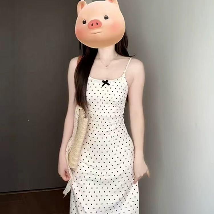 French suspender polka dot dress women's summer new beautiful temperament waist wear with small skirt