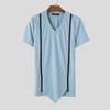 INCERUN Summer Men V Neck Short Sleeve Zip-up Casual Skinny Rib T-shirts Tops