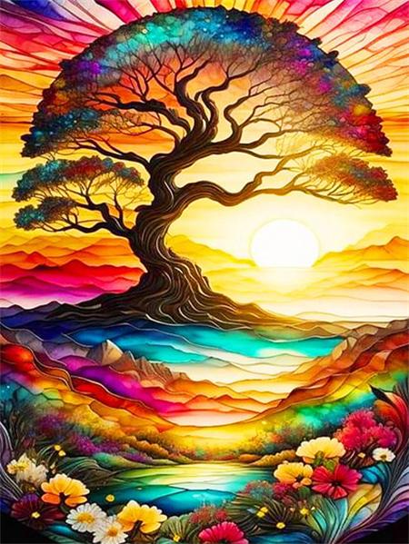 Diamond Art Painting Tree Fantasy Full Square Round Embroidery Mosaic Colorful Landscape Home Decor