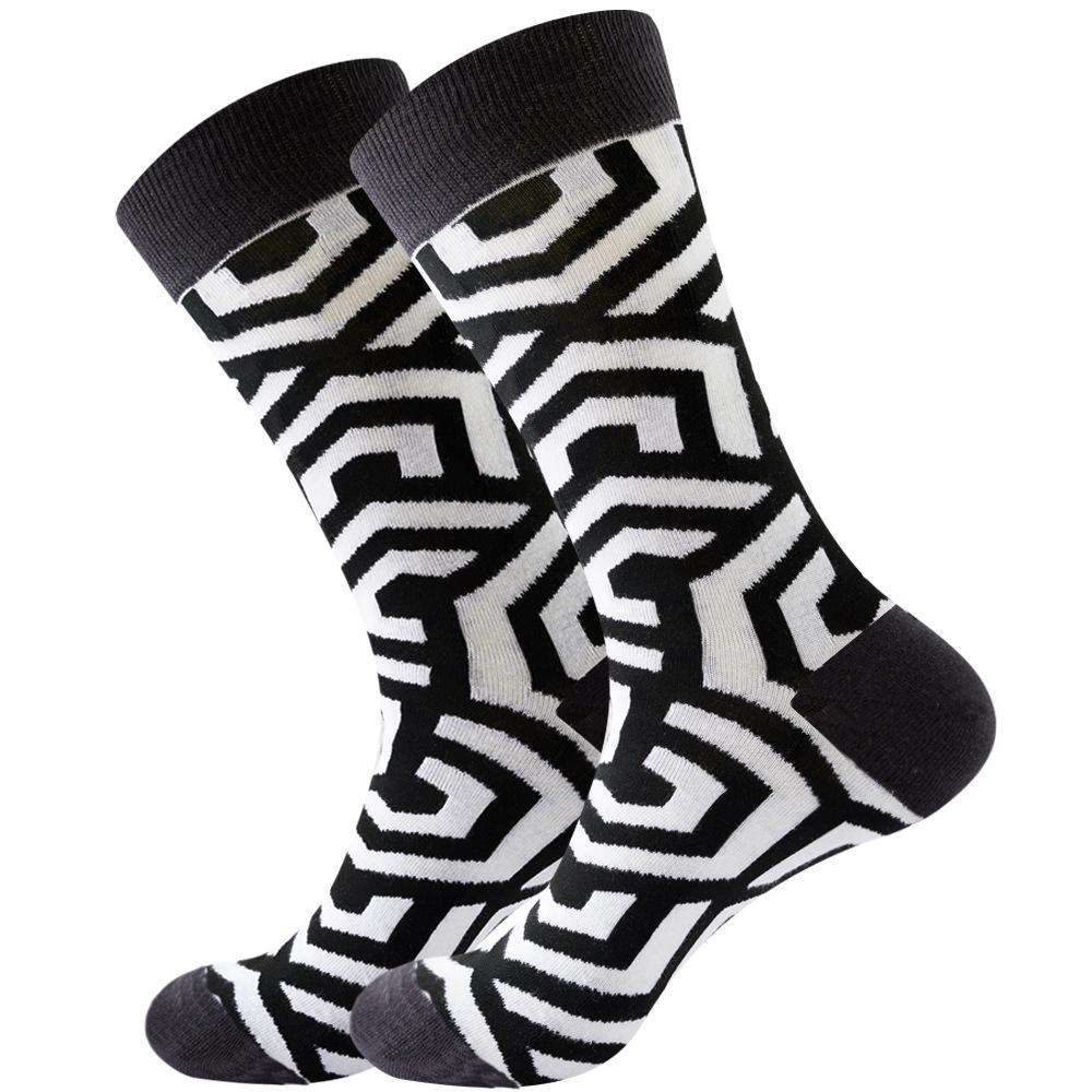 Socks Men's Latest Design Middle Tube Socks Autumn Socks Quality Business Geometric Lattice Colorful Mens Cotton Socks