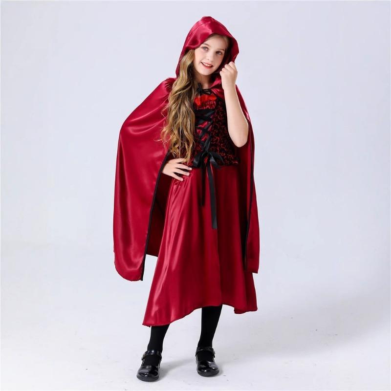 Halloween Fairy Tales Children's Little Red Riding Hood Cosplay Suit Stage Play Costume Red Dress