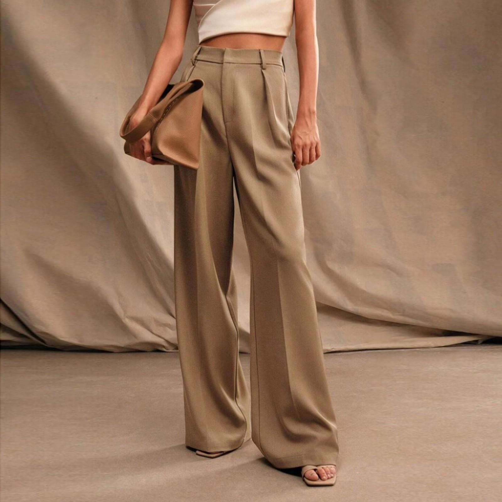 

Women s Fashionable Solid Color Pocket Casual Pants XL хакі