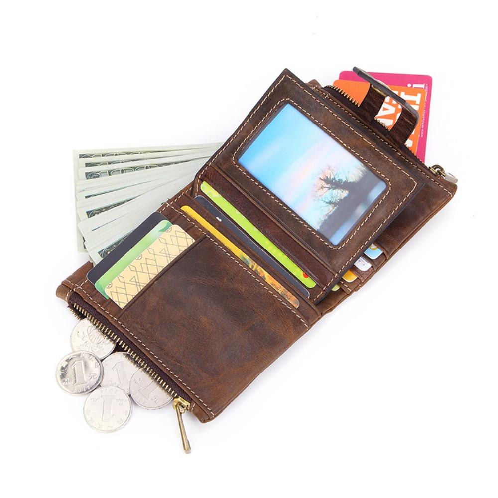 Leather Men's Wallet Short Retro Clutch Double Zipper Buckle Change Bag Multifunctional Wallet