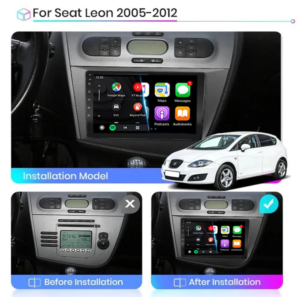 Car radio Android 14 Navigation Multimedia Player For Seat Leon 2 MK2 LHD 2005 - 2012 Carplay Auto Stereo wifi+4G video Ai voice