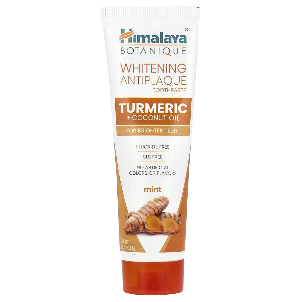 Whitening Anti-Plaque Toothpaste, with Turmeric and Coconut Oil, Mint, 113G(4.0Oz)
