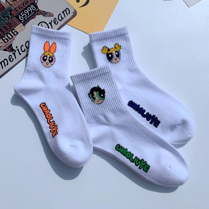 5 Pairs of Socks Men and Women Mid-calf Cute Tide Hip Hop Skateboarding Sports Cartoon Short Cotton Socks