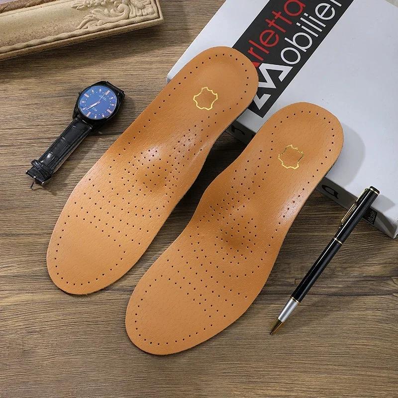 Genuine Leather Orthotic Insoles with Arch Support Breathable Shoe Inserts Plantar Fasciitis Heel Pain Relief Pads for Men Women