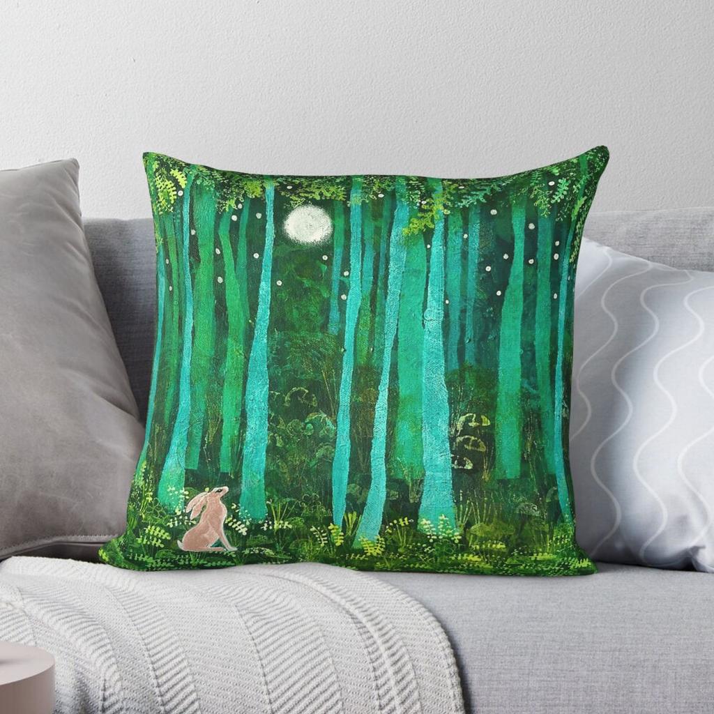 Hare Forest Night Moon Square Pillowcase Polyester Linen Velvet Pattern Zip Decorative Pillow Case Room Cushion Cover Wholesale