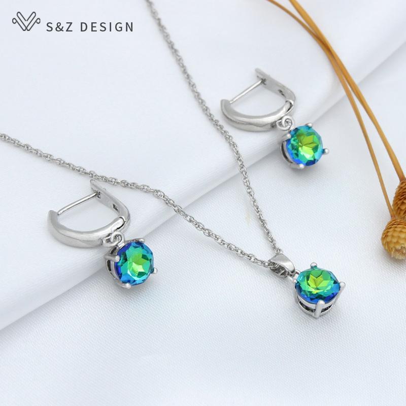 

Модні круглі кришталеві сережки з рожевого золота, намисто, набори ювелірних виробів для жінок, подарунок на весільну вечірку