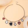 Fashionable Gothic Chunkies Chain Necklace With Flaming Heart Charm and Evil Eyes Pendant for Halloween Jewelry