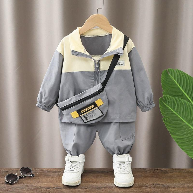 

Baby Autumn Outfit, Shoulder Bag, Zipper Sweater, Two-piece Set, Boys Clothing, Spring and Autumn Styles, 1-3 Year Old Boys Long Sleeved Set 80 серый