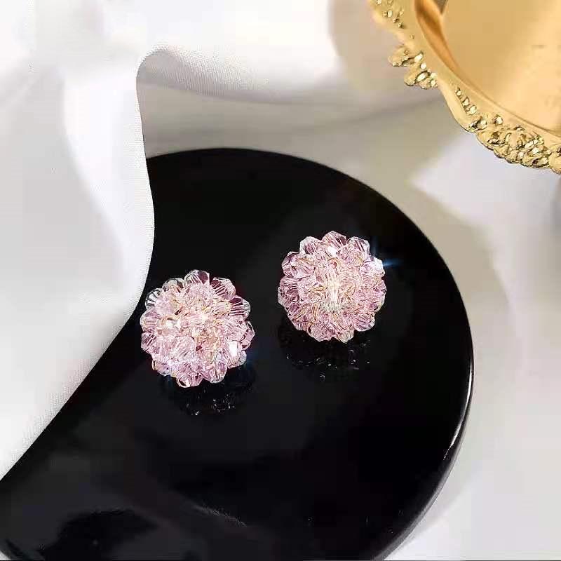 S925 Silver Crystal Flower Stud Earrings - Korean Style Fairy Design for Women's Trendy Temperament.
