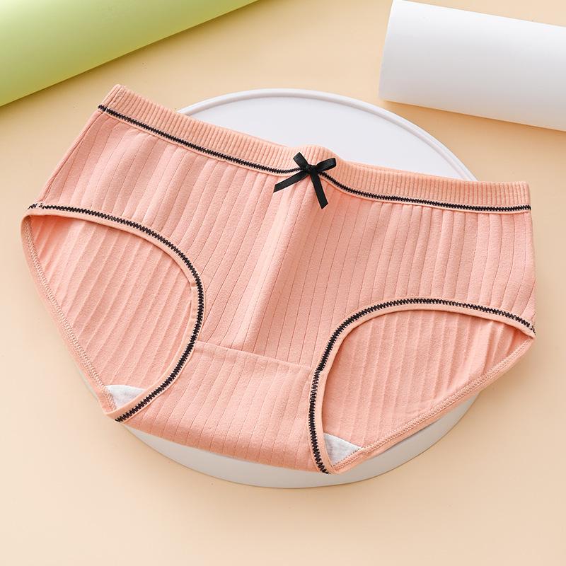 Girls' Korean Style Mid-Waist Ribbed Triangle Panties - Soft & Breathable