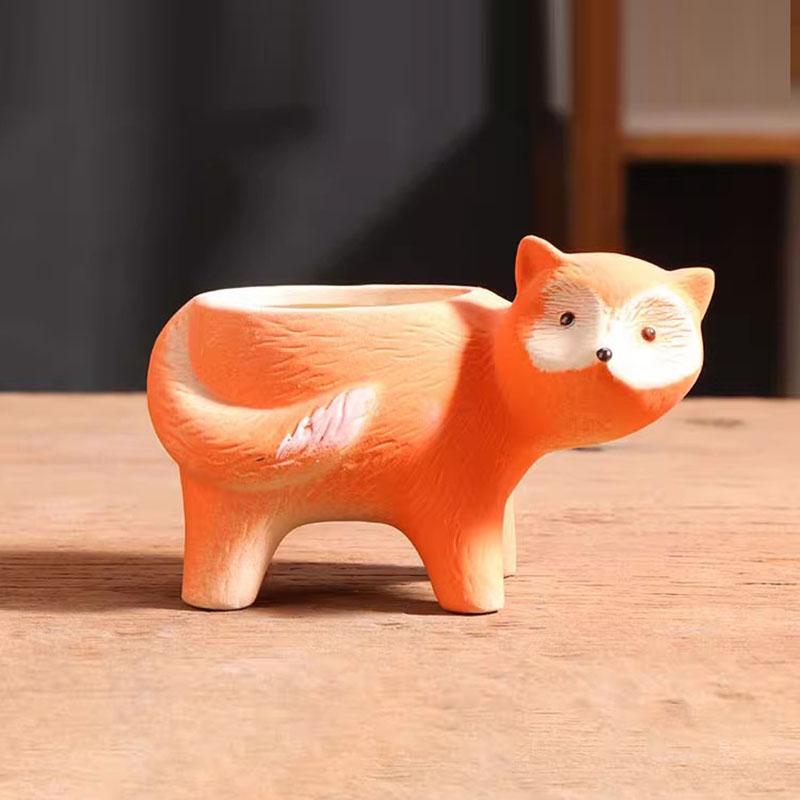 Cartoon Flower Pot Animal Vase Ceramic Rabbit Duck Fox Garden Courtyard Succulent Potted Table Top Small Vase Home Decor Gifts