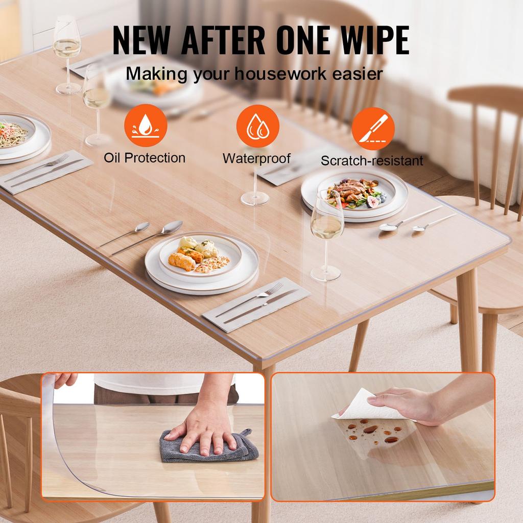 VEVOR Plastic Table Cover, 24 x 48 Inch 2.0 mm Thick Clear Table Protector, Rectangle PVC Desk Mat
