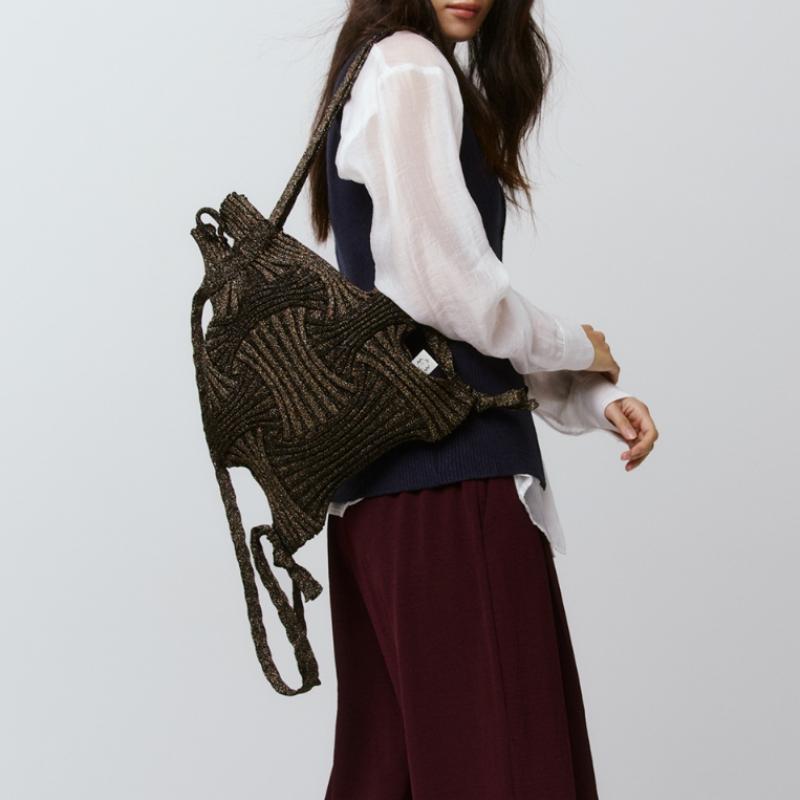 Pleatsmama Glitter Black Brown New Bow Backpack