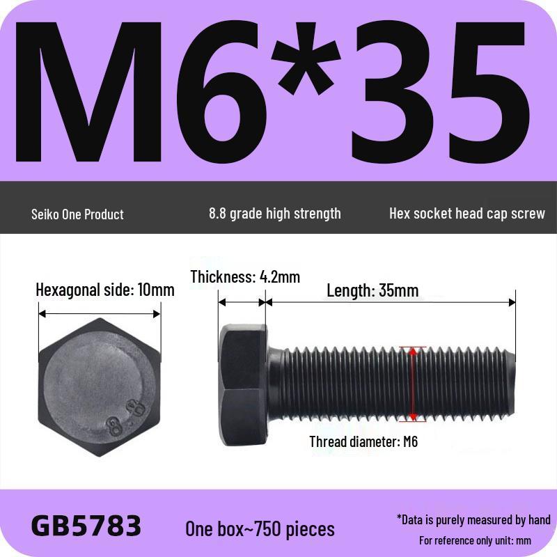 Black High-Strength Grade 8.8 Hex Bolt Screw Set (M4-M12)
