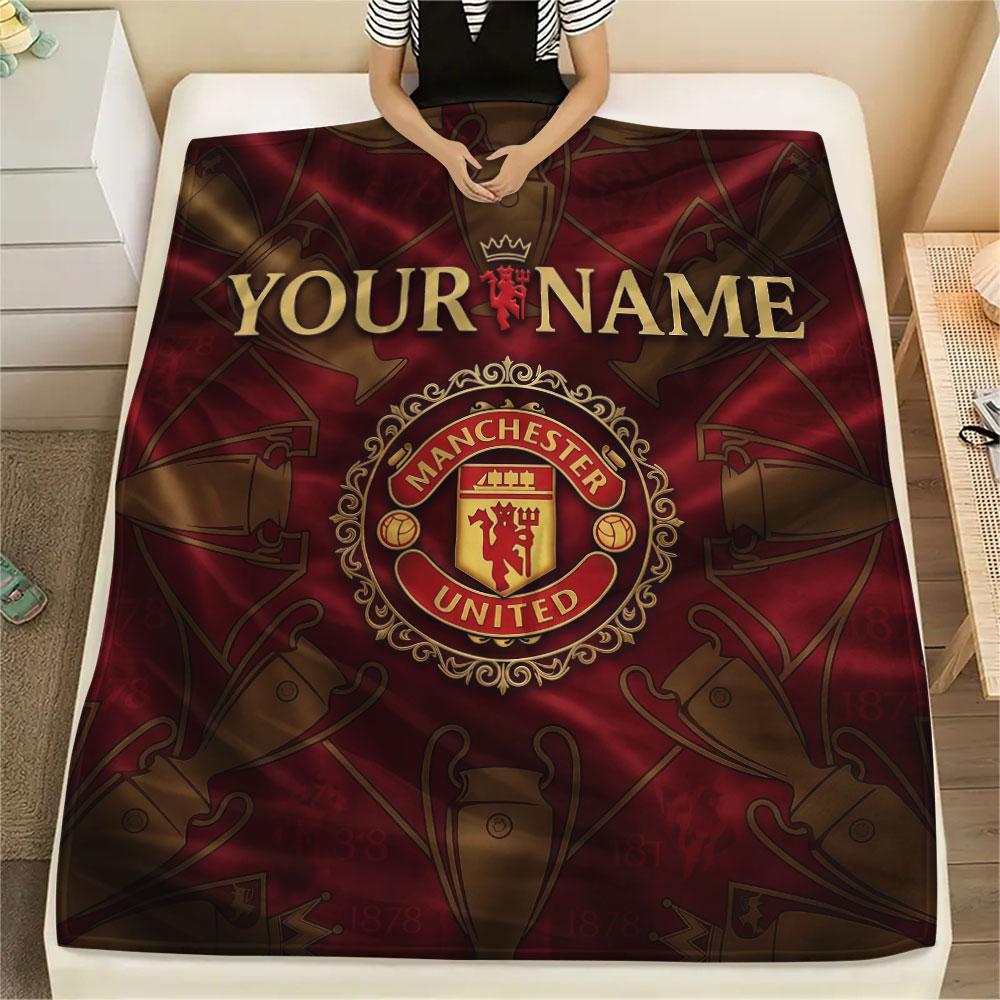 Custom Name,Manchester United FC Printed Flannel Blanket, Soft Throw for Bedroom Sofa, Washable, Christmas Present, Great Gift.