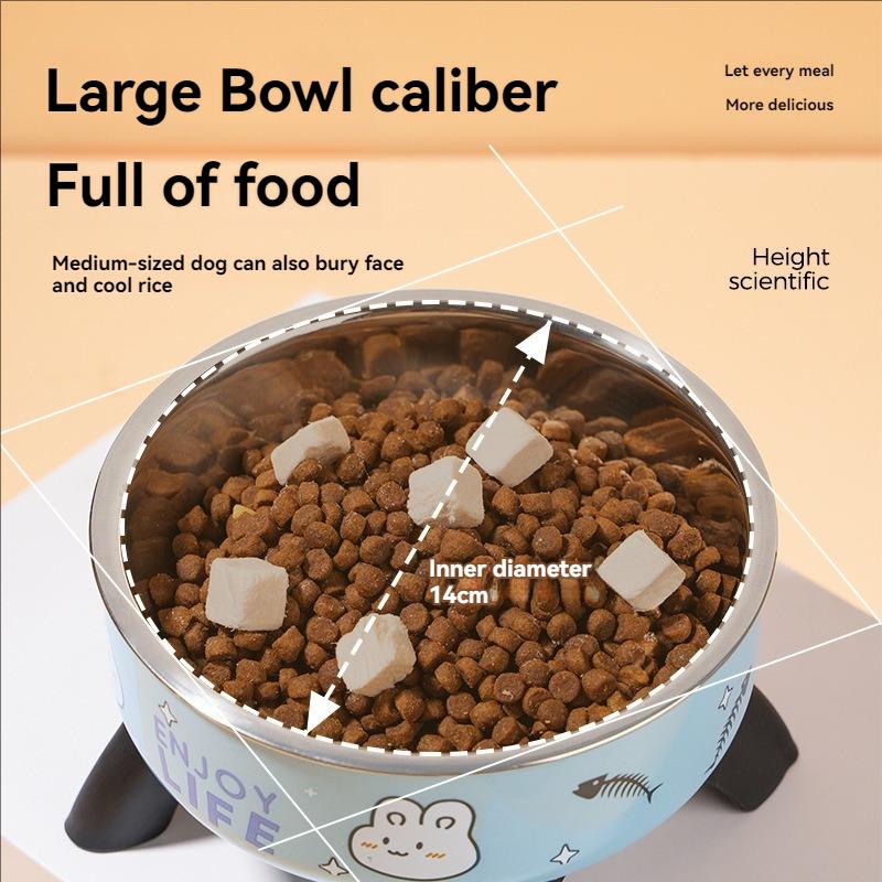 Cat High Footed Bowl Neck Protection Cat Bowl Pet Stainless Steel Bowl Anti Slip and Anti Knock Dog Bowl Dog Food Utensil