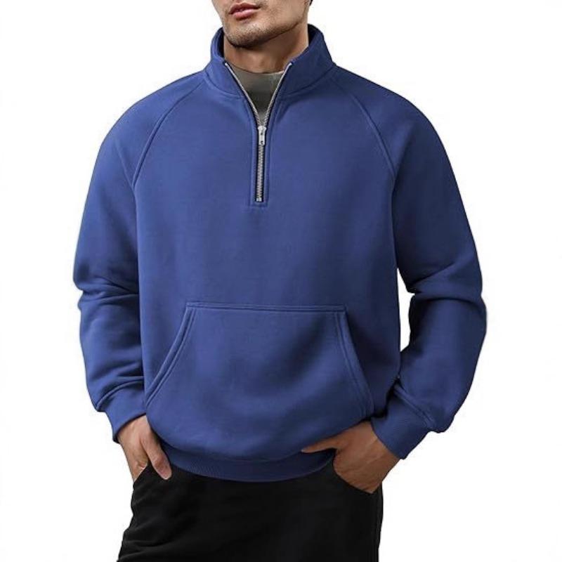 Men S Fleece Lined Hoodless Raglan Sleeve Half Zip Stand Collar Sweatshirt