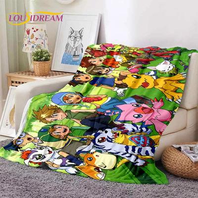 Retro Digimon Adventure Potwór Kreskówka Miękki Flanelowy Koc na Łóżka Sypialnia Sofa Piknik, Koc do Okrycia Prezent dla Dzieci
