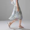 SOFSIL 100% Silk Retro Plaid A-line Midi Skirt