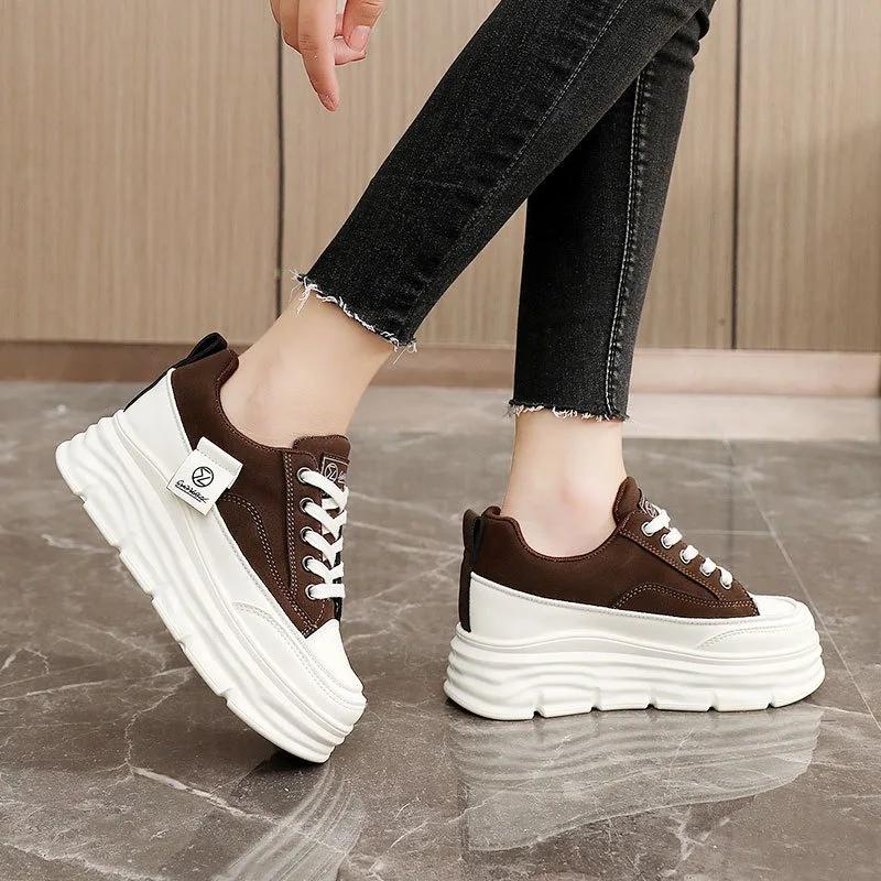 Fashion Shoes for Women Autumn Trend New Woman Flats Shoes Chunky Lace-up Soft-sole Casual Sneakers Female Vulcanized Shoe Walking Shoe