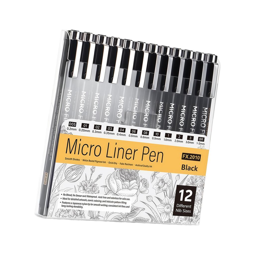 12Pcs Waterproof Fine Liner Pen Artist Sketching Tool For Artists Student Technical Drawing Creative Art Illustrations