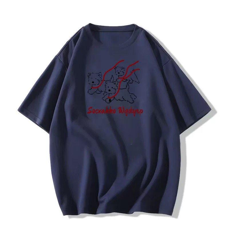 Heavy Cotton White Short-sleeved T-shirt Women's Summer New Loose Cartoon Design Sense Niche High Street Top