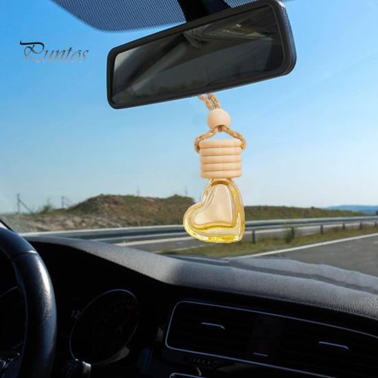 Clear Glass Perfume Bottle 6ML Car Refillable Decoration Colorful Love Heart Shape Wood Lid Aromatherapy Essential Oil Empty Hanging Pendant Mini Air