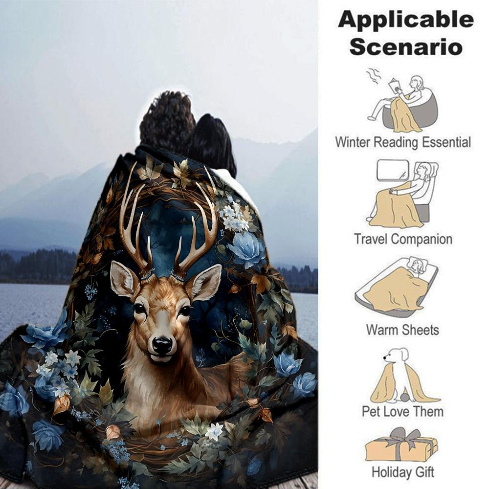 1 szt. Koc z imieniem jelenia Lekki flanelowy koc na sofę, łóżko, do podróży, na kemping, do salonu, biura, kanapy, fotela