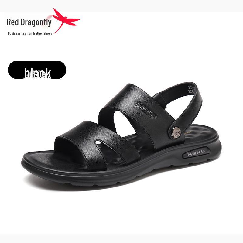 Red Dragonfly Men s Genuine Leather Summer Sandals - Non-slip Dual-use Casual Slippers for Beach  Driving 44