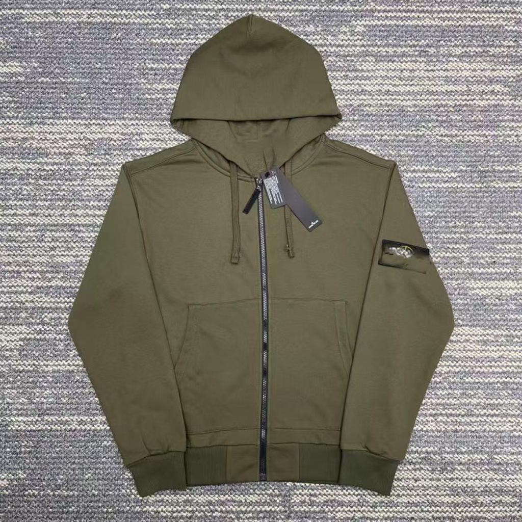 Korrekt STON Unisex Sten Skjorta: Höst/Vinter Huvförsedd Raglanärm med Dragkedja Träningsjacka, Enfärgad Märkesstil.