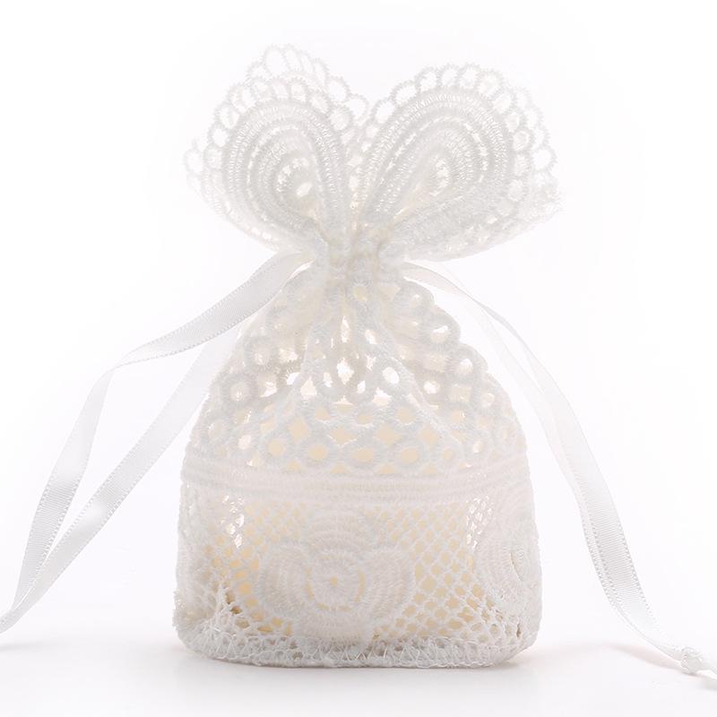 10x14CM White Lace Jewelry Storage Bag with Round Bottom and Drawstring