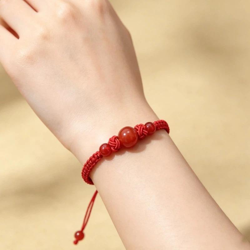Rope Chain Bracelet Handmade Rope String Bracelets Red Black Woven Rope Good Luck Bracelet Diy Red Agate Hand Rope