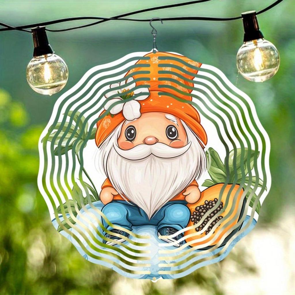 2D Metal Wind Chime with Festive Gnome and Cantaloupe Design Outdoor Garden Decor for Home Wedding Birthday Christmas Gift