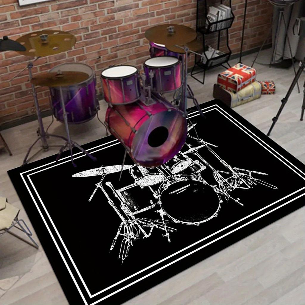 Drum Set Music Theme Rug: Non-Slip Washable Mat for Indoor Outdoor, Bedroom, Living Room, Entryway, Dorm Home Decor